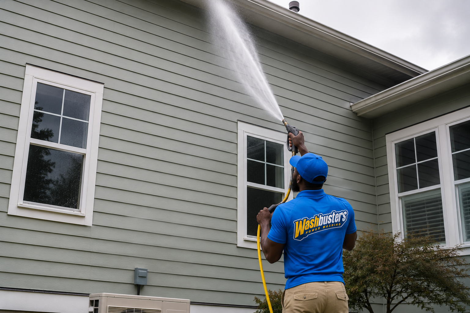 Professional washing a home's siding